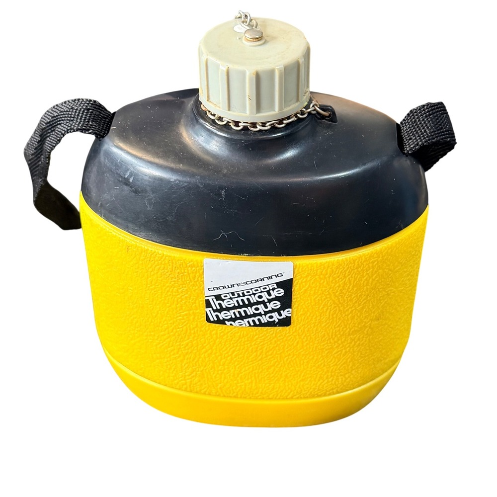 Crown Corning Canteen 0.6L Yellow Black Plastic Water Bottle Italy Vintage